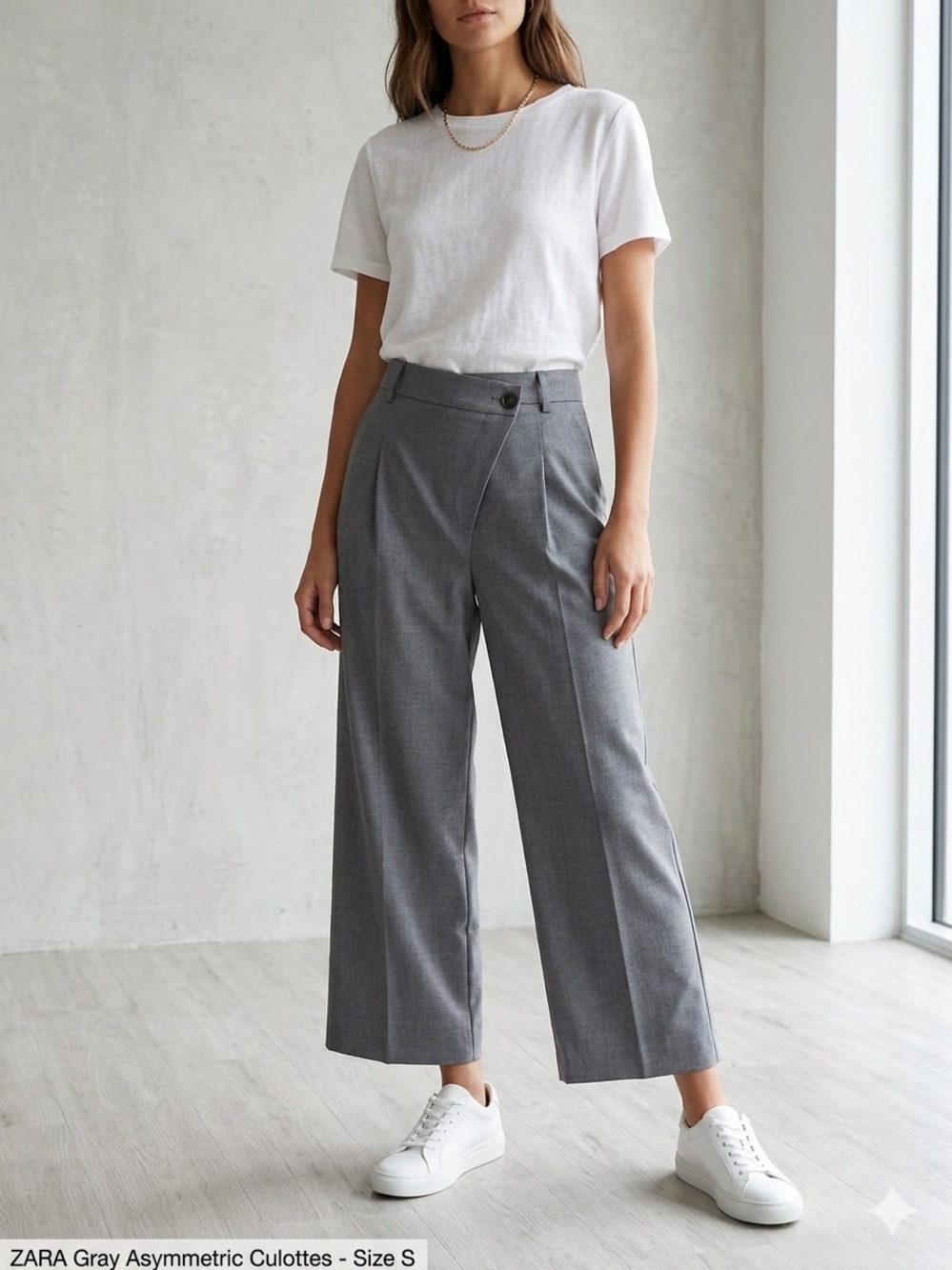 Zara Gray High Waisted Asymmetrical Wide Leg Trousers‎ Size S